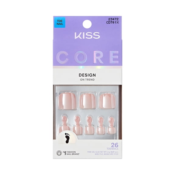 Kiss Core Design Press On Toenails, Toe-tally Glam, Short Squoval, Pink, 26 Count