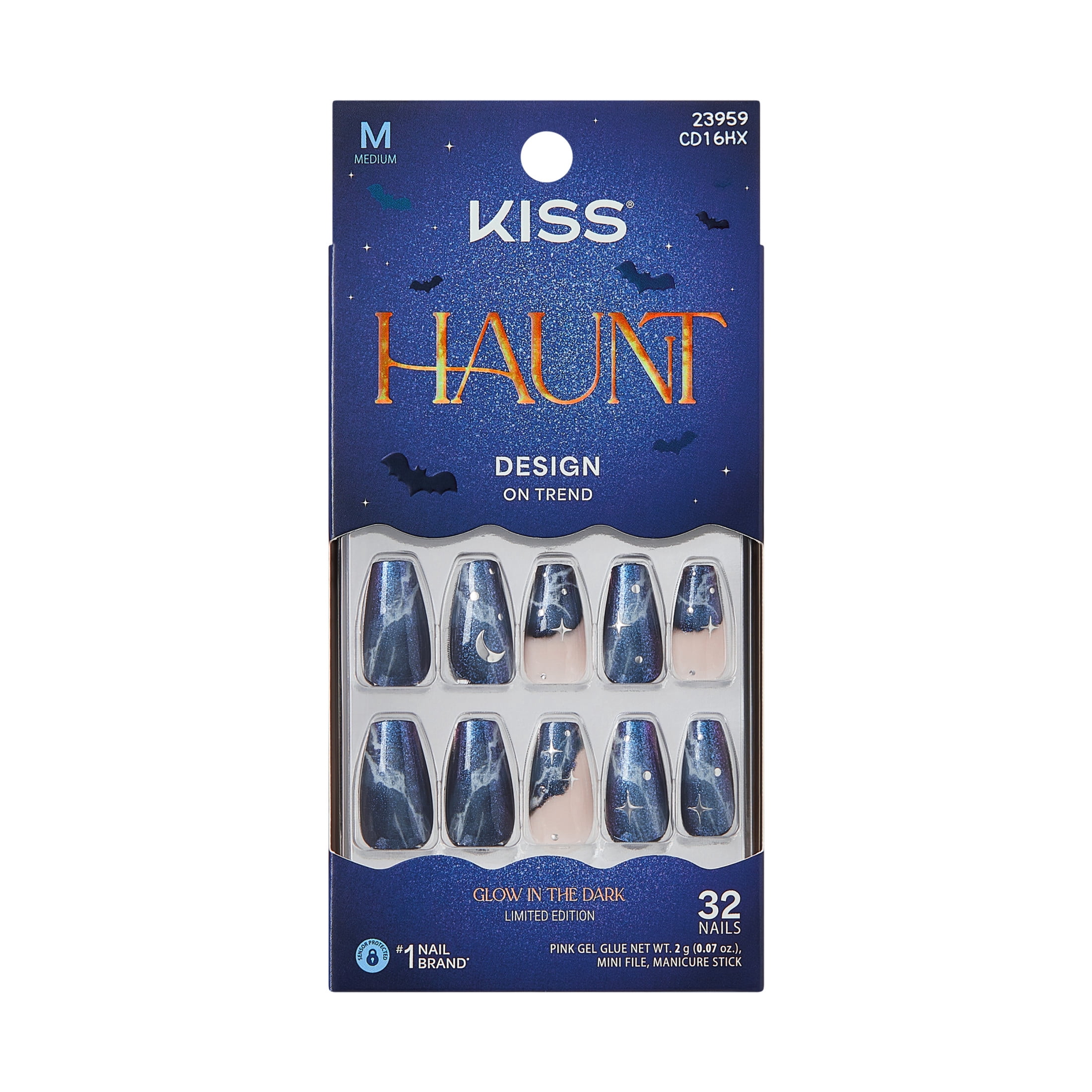 Kiss Core Press On Nails, Spookalicious, Blue, Medium Coffin, 32ct ...