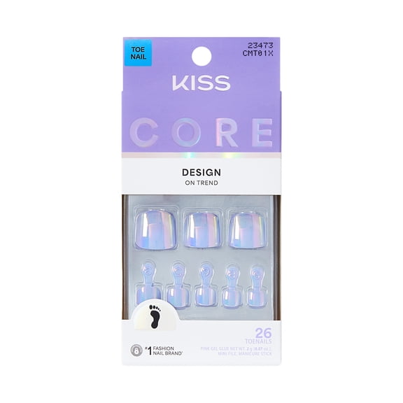 Kiss Core Magnetic Press On Toenails, Elation, Blue, Short Squoval, 26 Count
