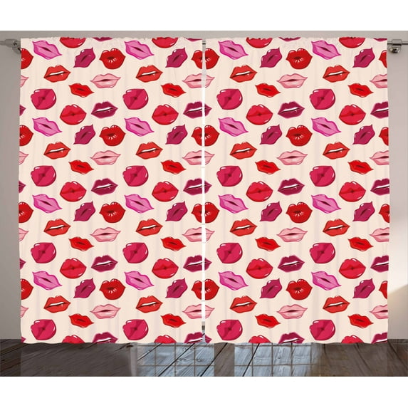 Ambesonne Kiss Curtains 2 Panel Set, Vivid Colored Lips Glamour, 108" x 90", Pale Rose and Multicolor