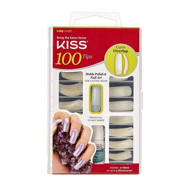 Kiss Curve Overlap Nail Tip Kit, Long Length, 100 Ea