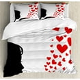 thumbnail image 1 of Kiss Duvet Cover Set, Girl Black Silhouette Blowing Red Hearts Romance Love Valentines Day Theme, Decorative 3 Piece Bedding Set with 2 Pillow Shams, Queen Size, Black White Red, by Ambesonne, 1 of 3