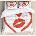 thumbnail image 1 of Kiss Duvet Cover Set, Heart Drawn in Lipstick and Woman Lip Romance Passion and Tenderness Message, Decorative 3 Piece Bedding Set with 2 Pillow Shams, Calking Size, White and Vermilion, by Ambesonne, 1 of 3