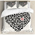 thumbnail image 1 of Kiss Duvet Cover Set, Heart Shape Wild Leopard Skin Pattern a Kiss Mark Valentine's Day Honeymoon, Decorative 3 Piece Bedding Set with 2 Pillow Shams, King Size, Cream Black Coral, by Ambesonne, 1 of 3