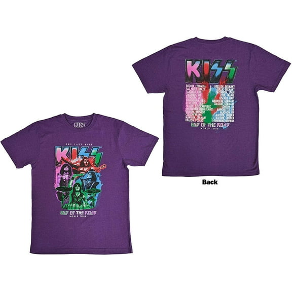 KISS Unisex T-Shirt End Of The Road Colour Pop (Purple) (Back Print) (X-Large)
