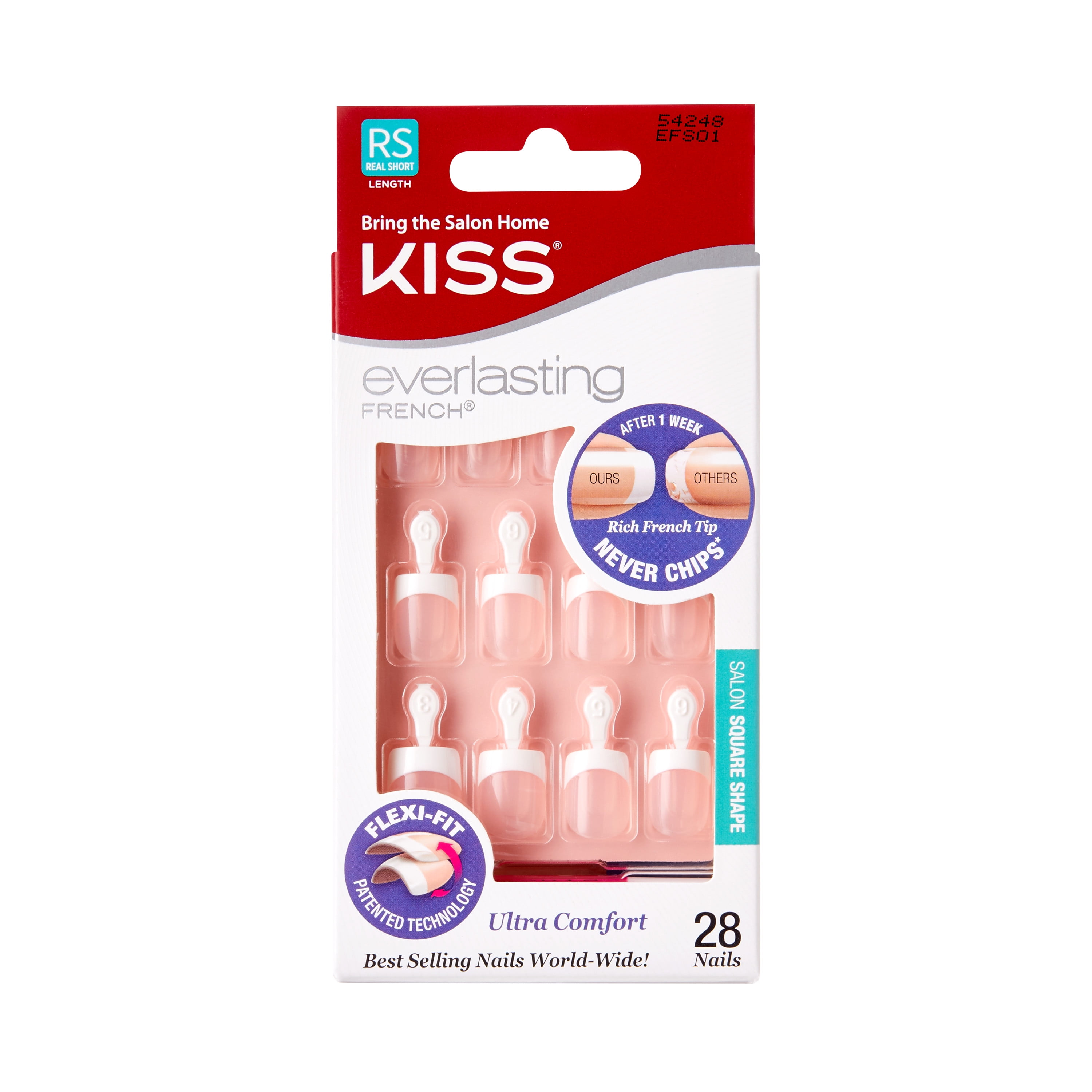 Kiss Everlasting French Nails - Salon Quality Short Coverage, Clear Pink, Full Cover Fake Press