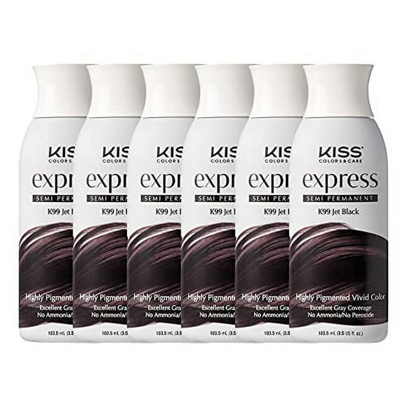 Kiss Express Semi-Permanent Hair Color 100mL (3.5 US fl.oz) (6 Count, Jet Black)