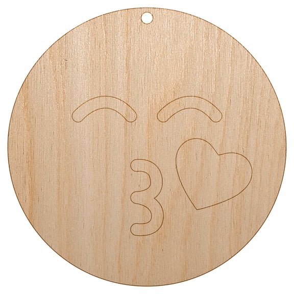 Kiss Face Heart Love Emoticon Wood Holiday Christmas Tree Ornament Unfinished DIY Pre-Drilled Craft