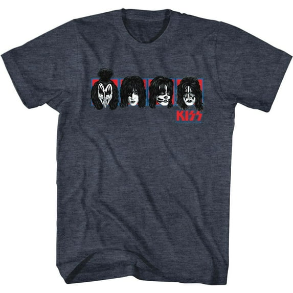 Kiss Squares Navy Heather Adult T-Shirt 4Xl