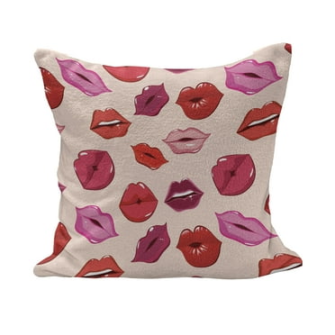 Kiss Fluffy Throw Pillow Cushion Cover, Repetitive Woman Lips in Warm Toned Listicks, Rectangle Accent Pillow Case, 36" x 16", Pale Rose and Multicolor, by Ambesonne