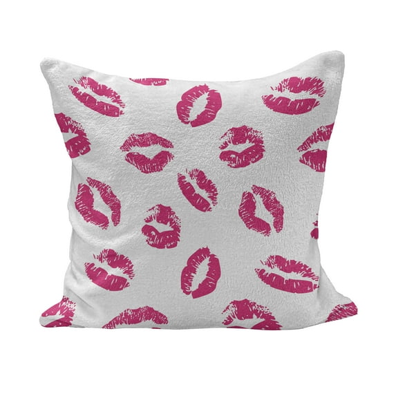 Kiss Fluffy Throw Pillow Cushion Cover, Vibrant Colored Lipstick Kiss Print Smooch Abstract Hot Pink Grungy Look Feminine, Rectangle Accent Pillow Case, 36" x 16", Fuchsia White, by Ambesonne