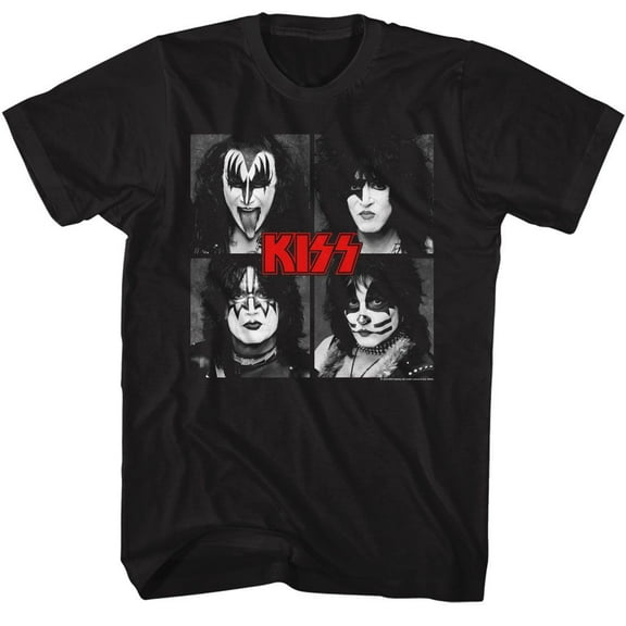 Kiss Four Squares Black Adult T-Shirt Xlt