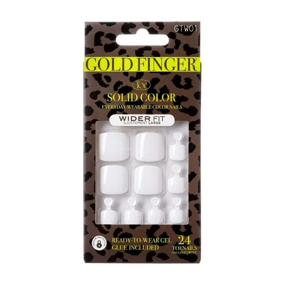 GoldFinger Press On Toenails Wider Fit Full Cover White Color, Squoval Shape, Long Lasting Nail Glue Included, Glue On Toe Nails (So Good) for Beach, Vacation, Special Occasion