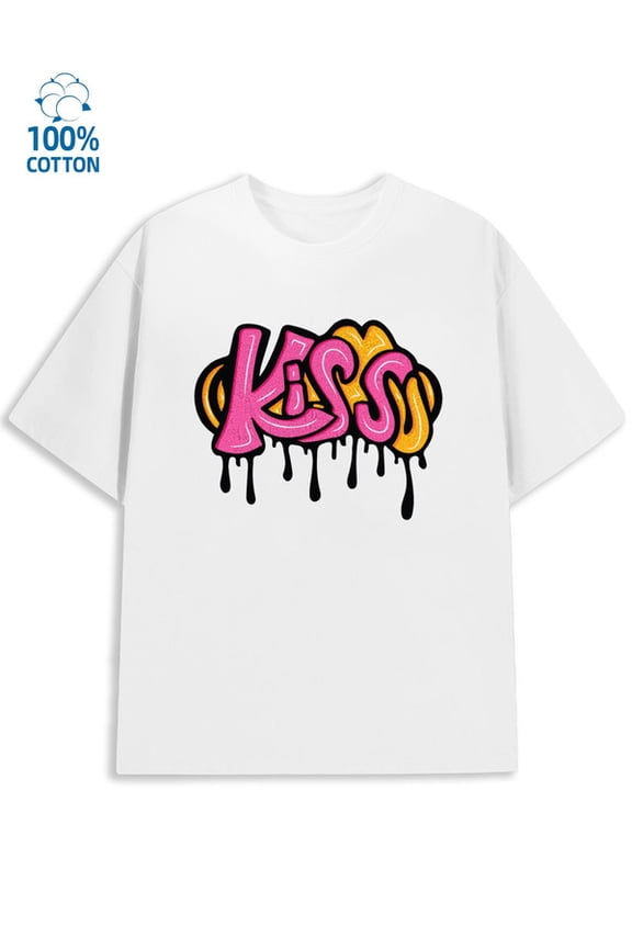Kiss Graffiti Tee for men lovers white printed T-shirts, Streetwear style clothing gift full Casual Unisex Shirt Crewneck tshirts Funny Unisex Shirt Short Sleeve tshirts