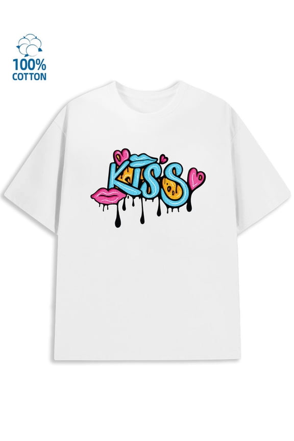 Kiss Graffiti Tee men's lover white Everyday wear, suitable for the office, dates,and going out Christmas gift Basic Unisex Shirt Printed tshirts Retro Unisex Shirt Graphic tshirts