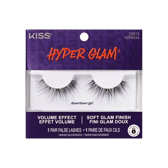 Kiss Hyper Glam Halloween False Eyelashes, Downtown Girl, 14mm, 1 Pair of Strip Lashes