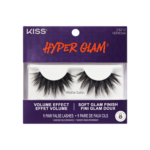 Kiss Hyper Glam Halloween False Eyelashes, Matte Satin, 16mm, 1 Pair of Strip Lashes