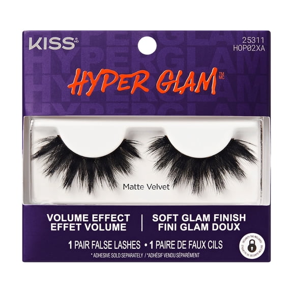 Kiss Hyper Glam Halloween False Eyelashes, Matte Velvet, 16mm, 1 Pair of Strip Lashes