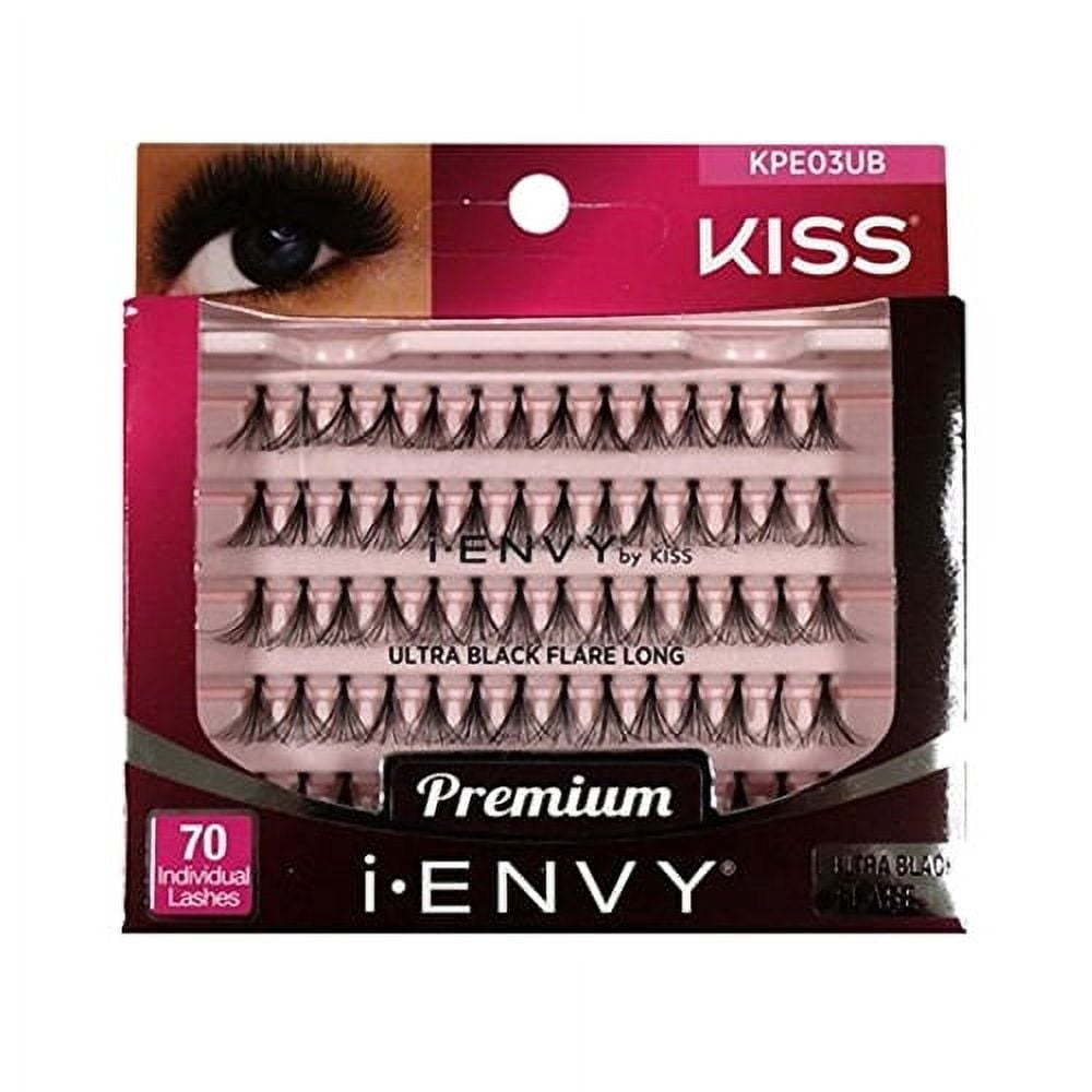 Kiss I Envy Ultra Black Flare Long Individual Eye Lashes, 70 Ea, 6 Pack