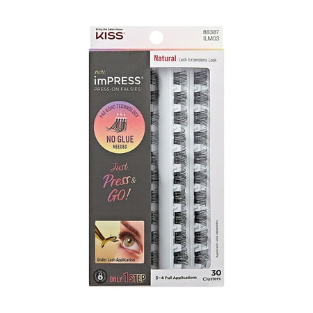 Kiss Impress Falsies Self Adhesive Eyelashes Refill Pack, Natural, 30 Lash Clusters