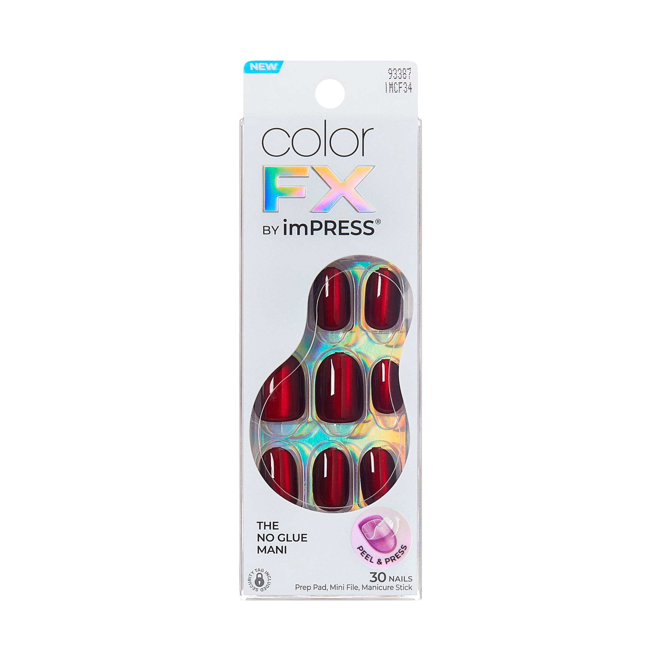 Kiss Impress Color FX Short Oval Press on Nails, Red, 30 Pieces