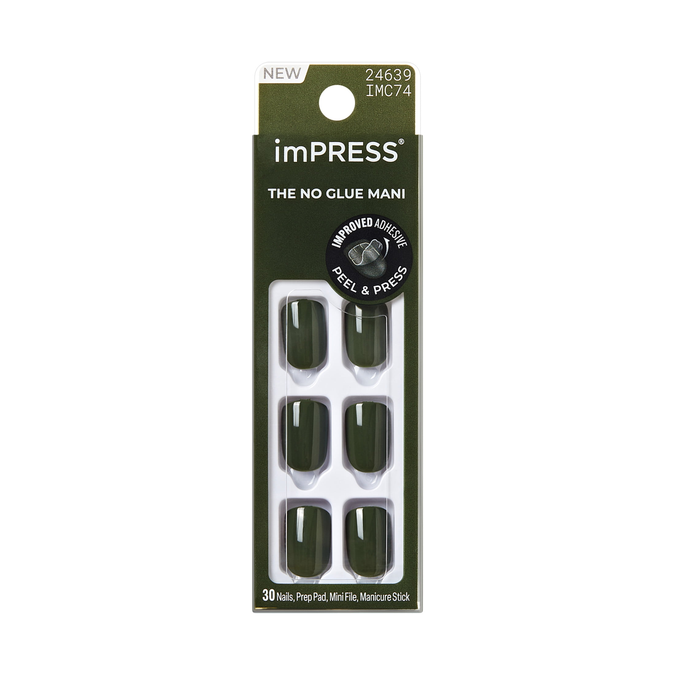 Kiss Impress Color Press On Nails Short, Boreal, Green, Squoval, 30 Count