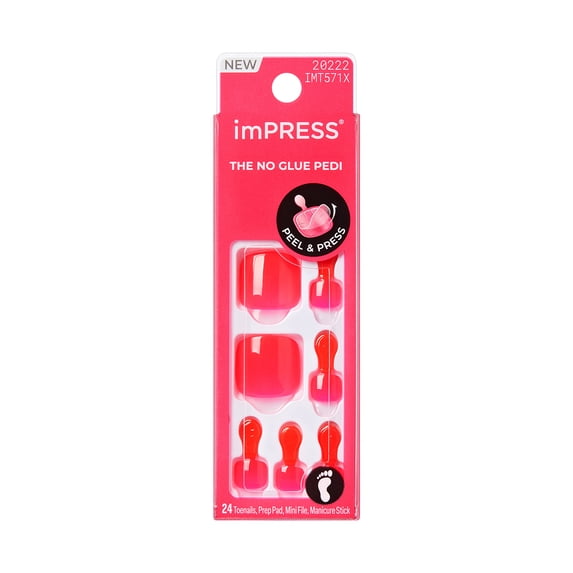 Kiss Impress Color Press On Toenails, ‘Cherry On Top’, Solid Pink, 24 Count