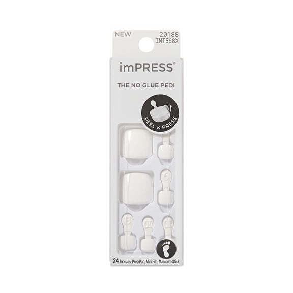 Kiss Impress Color Press On Toenails, Feel The Beat, Solid White, 24 Count