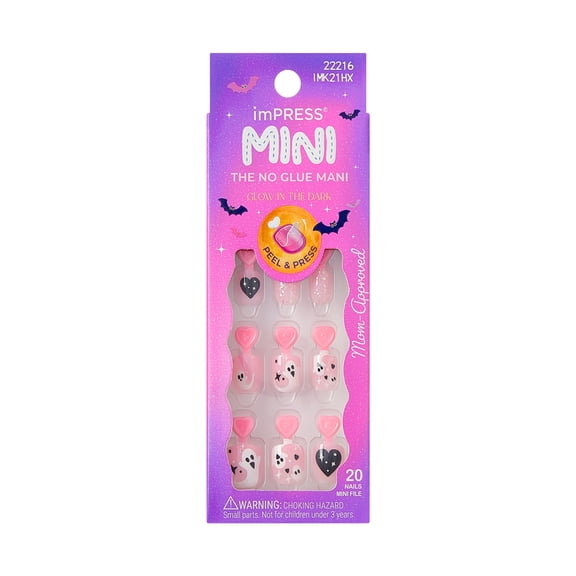 Kiss Impress Mini Press On Nails Short for Kids, Magic Story, Pink, Squoval, 20 Count