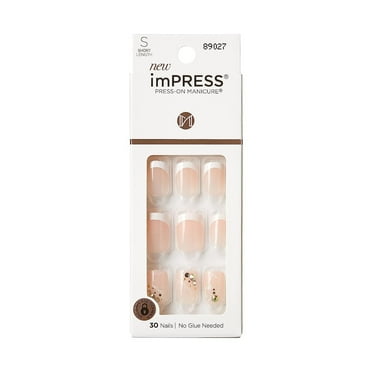 KISS imPRESS Press-On Manicure Fake Nails My Worth, Short, Square, French, Easy Press On, Chip Proof, Smudge Proof, Waterproof, No Dry Time, Comfortable & Secure, Super Hold Adhesive 30 Count
