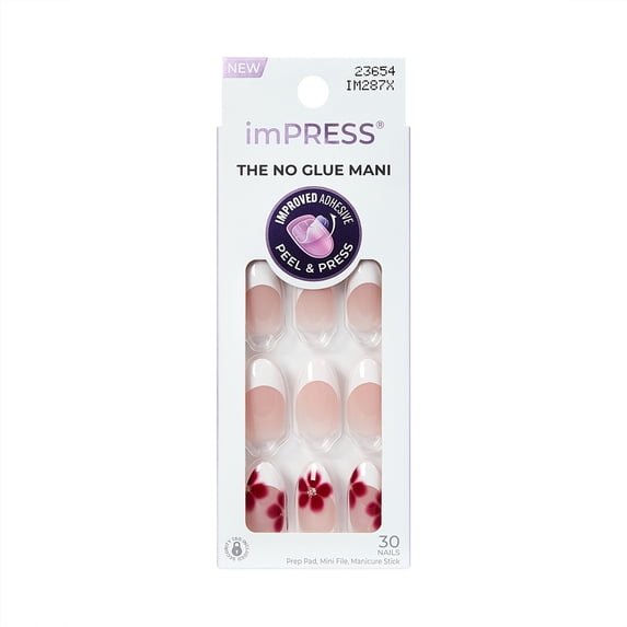 Kiss Impress Press On Nails French, ‘Hampton’, Red and White, Medium Almond, 30 Count