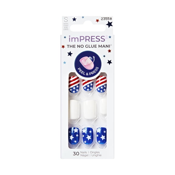 Kiss Impress Press On Nails Short, Liberty, Multicolor, Squoval, 30 Count