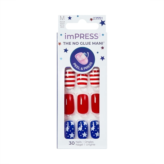 Kiss Impress Press On Nails, Stateside, Multicolor, Medium Squoval, 30 Count