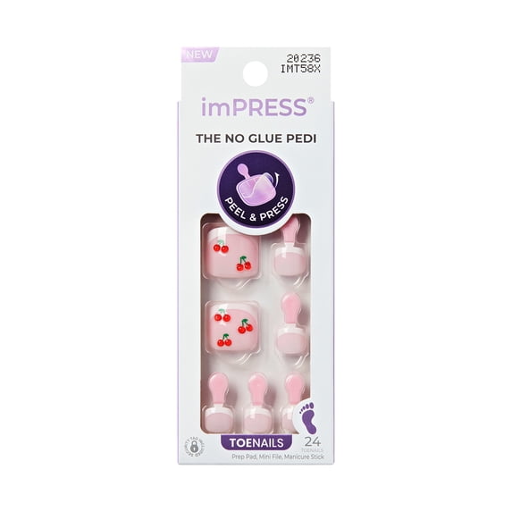 Kiss Impress Press On Toenails, ‘Sweet Life’, Red, 24 Count