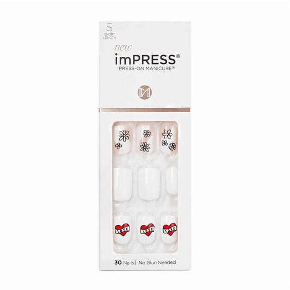 Kiss Impress Press on Nails One Step Manicure Love You Most White