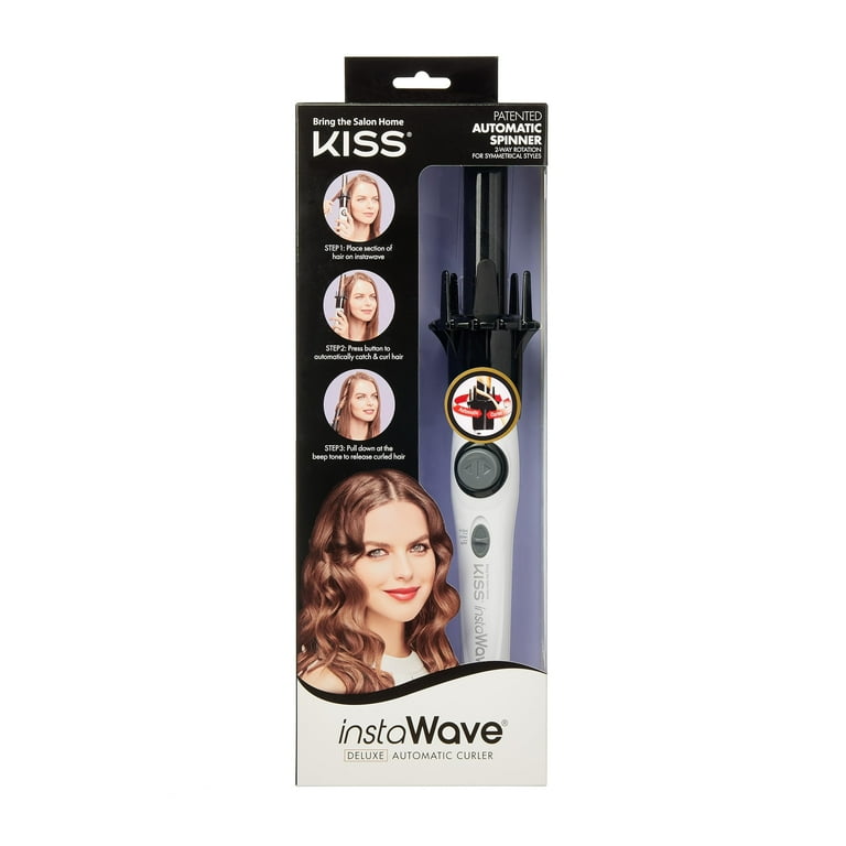 Kiss Instawave Deluxe Automatic Rotating Curling Iron Patented Automotic Spinner 2 Way Rotation 1 Ceramic Ionic Wand Dual Heat Settings 420 Max