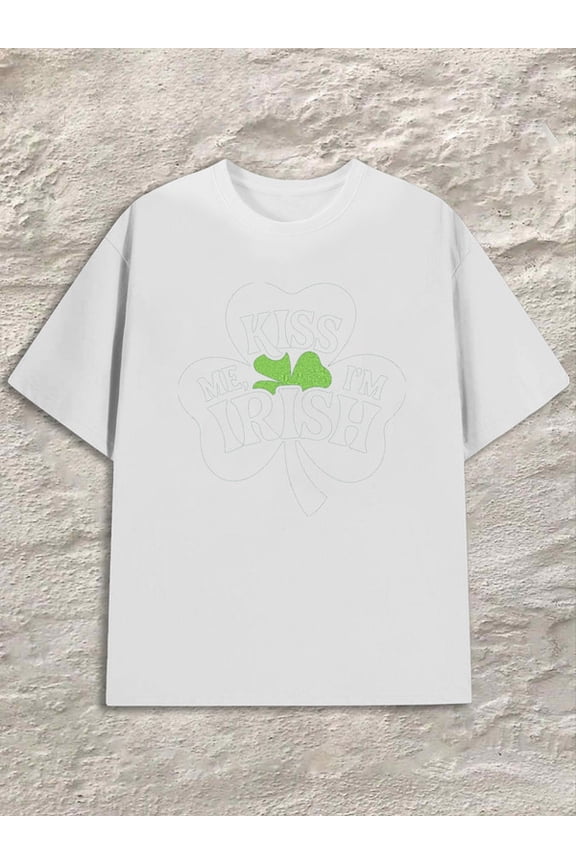 Kiss Me Irish Men's white Wearable year-round Basic Unisex Shirt Printed tshirts Casual Unisex Shirt Crewneck tshirts Retro Unisex Shirt Short Sleeve tshirts