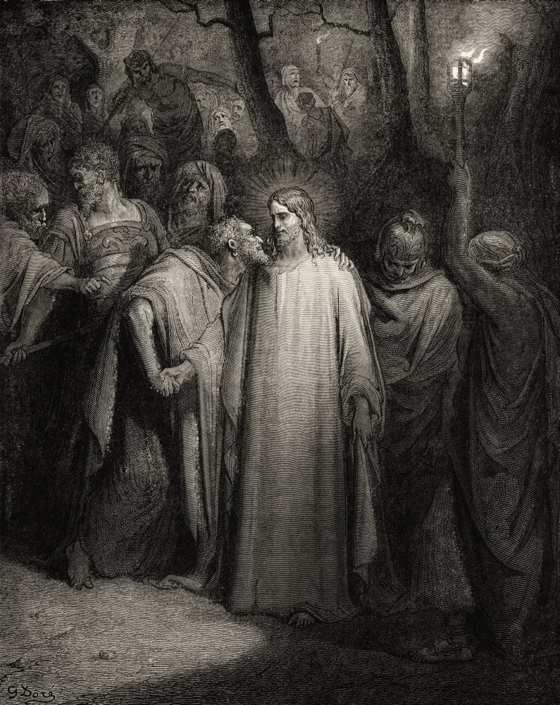 The Kiss Judas Iscariot Kisses Jesus Christ In The Garden Of Gethsemane After Gustave Dore From El Mundo Ilustrado Published Barcelona Circa 1880 Canvas Art - Ken Welsh Design Pics (26 x 32)