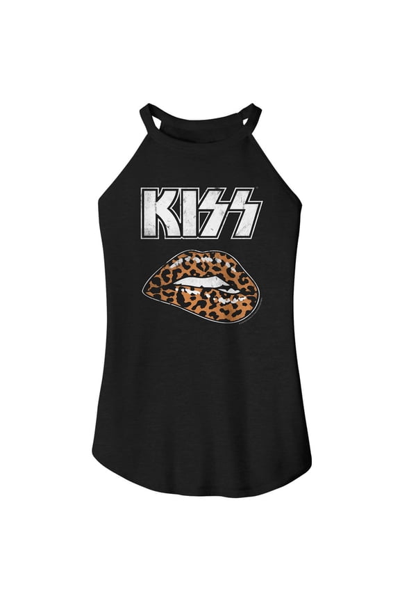Kiss Leopard Up Black Women's Sleeveless Rocker Tank Top