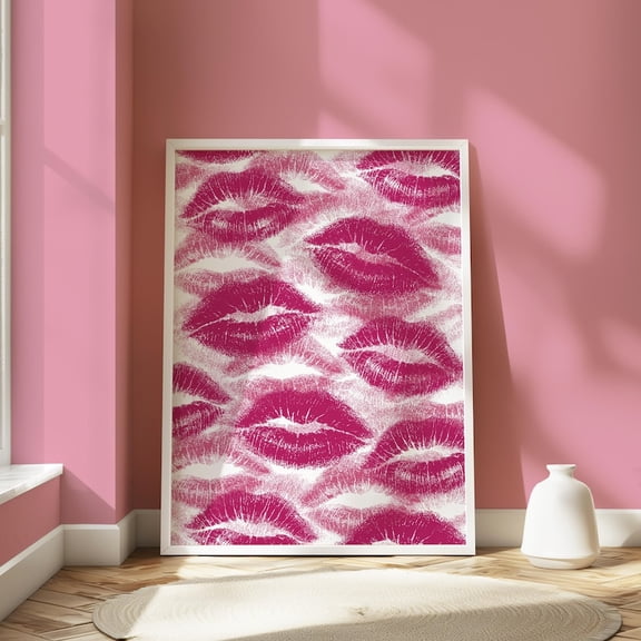 Kiss Lips Poster Pink Wall Art Romantic Decoration Valentines Day Decor Preppy Poster, Unframed Size 12x18