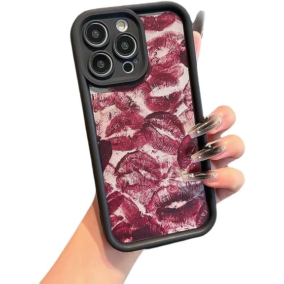 Kiss Lips Print Silicone Phone Case for iPhone (Black,iPhone 17)