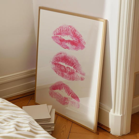 Kiss Lips Wall Art, Pink Kisses Print, Retro Lips Poster, Trendy Wall Art, Girly Print, Coquette Prints, Funky Apartment Aesthetic, Unframed Paper Poster 8x10in