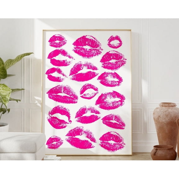 Kiss Lips Wall Art, Pink Lips Print, Trendy Dorm Poster, Funky Preppy Print, Fashion Wall Art, Hot Pink Make Up Poster Wall Art, Modern Wall Decor, 8x12 UNFRAMED