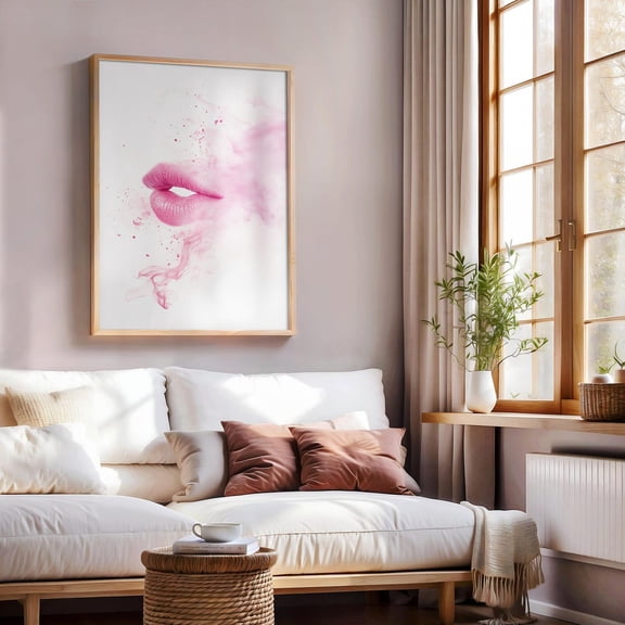 Kiss Lips Wall Art Preppy Dorm Room Decor Trendy Lipstick Print Funky Fashion Make Up, Stretched Canvas 16x20in