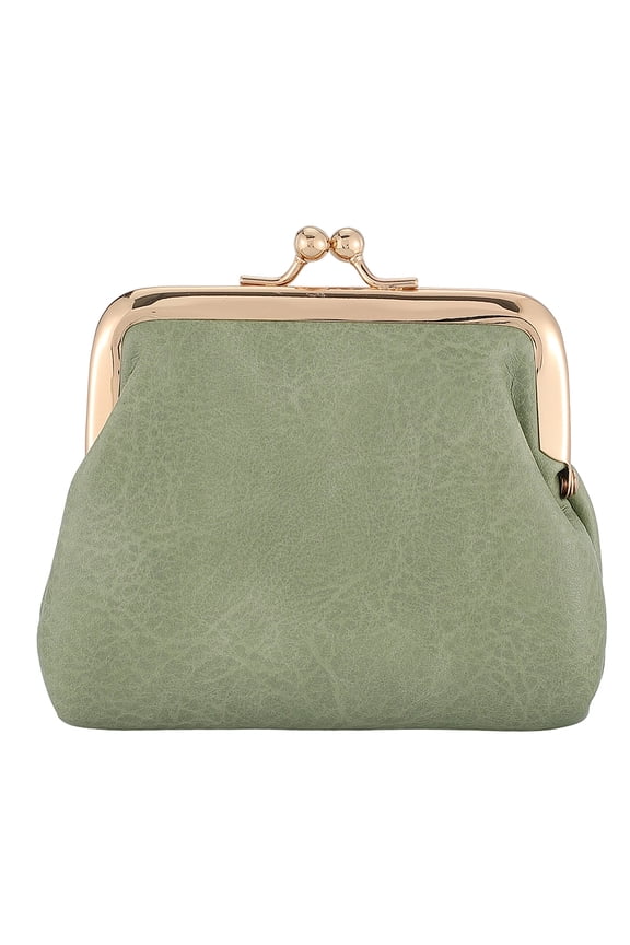 Kiss Lock Clutch Mini Leather Wallet 4.5x4.9 inch PU Leather Small Change Purse with Clasp Closure Coin Organizer Portable Tiny Key Holder for Jewelry Keys Cash Cards Travel Dark Sea Green DIY