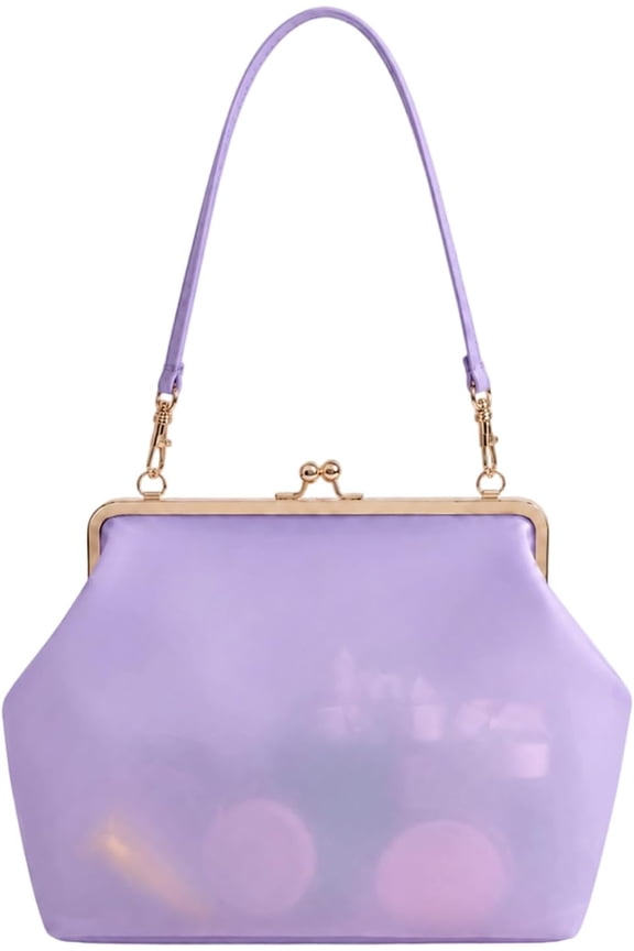 Kiss Lock PVC Shoulder Bag Large Capacity Semi-Transparent Waterproof Handbag Lightweight Stylish Clutch Purse Daily Shopping