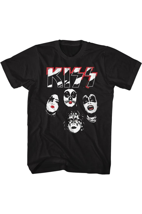 Kiss Logo Faces Black Adult T-Shirt