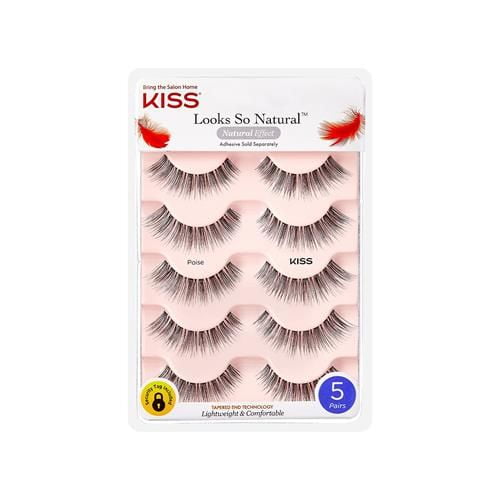 Kiss Looks So Natural False Eyelashes Multipack, Lightweight & Comfortable, Tapered End Technology, Reusable, Cruelty-Free, Contact Lens Friendly, Style Poise, 5 Pairs Fake Eyelashes - Pack of 2