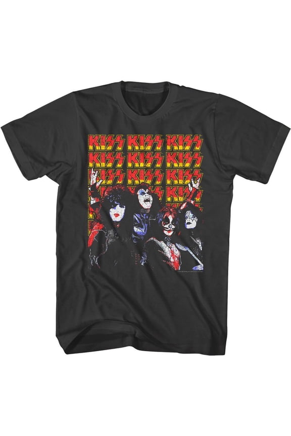 Kiss Lots of Logos Smoke Adult T-Shirt