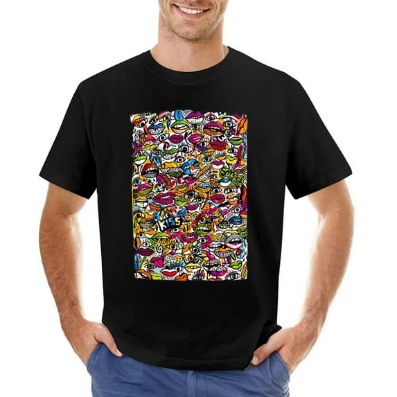 Kiss Love Eye Mouth Men’s Graphic T-shirt Vintage Short Sleeve Sport Tee Black L